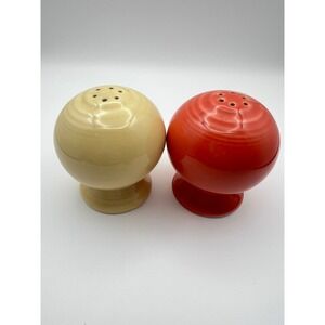 Fiesta Salt and Pepper Shakers Set Vintage Ceramic Globe Red and Yellow Glaze